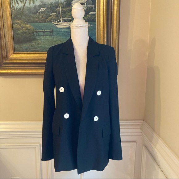 RIVER ISLAND Black White Button Double Breasted Blazer Jacket - Picture 8 of 8